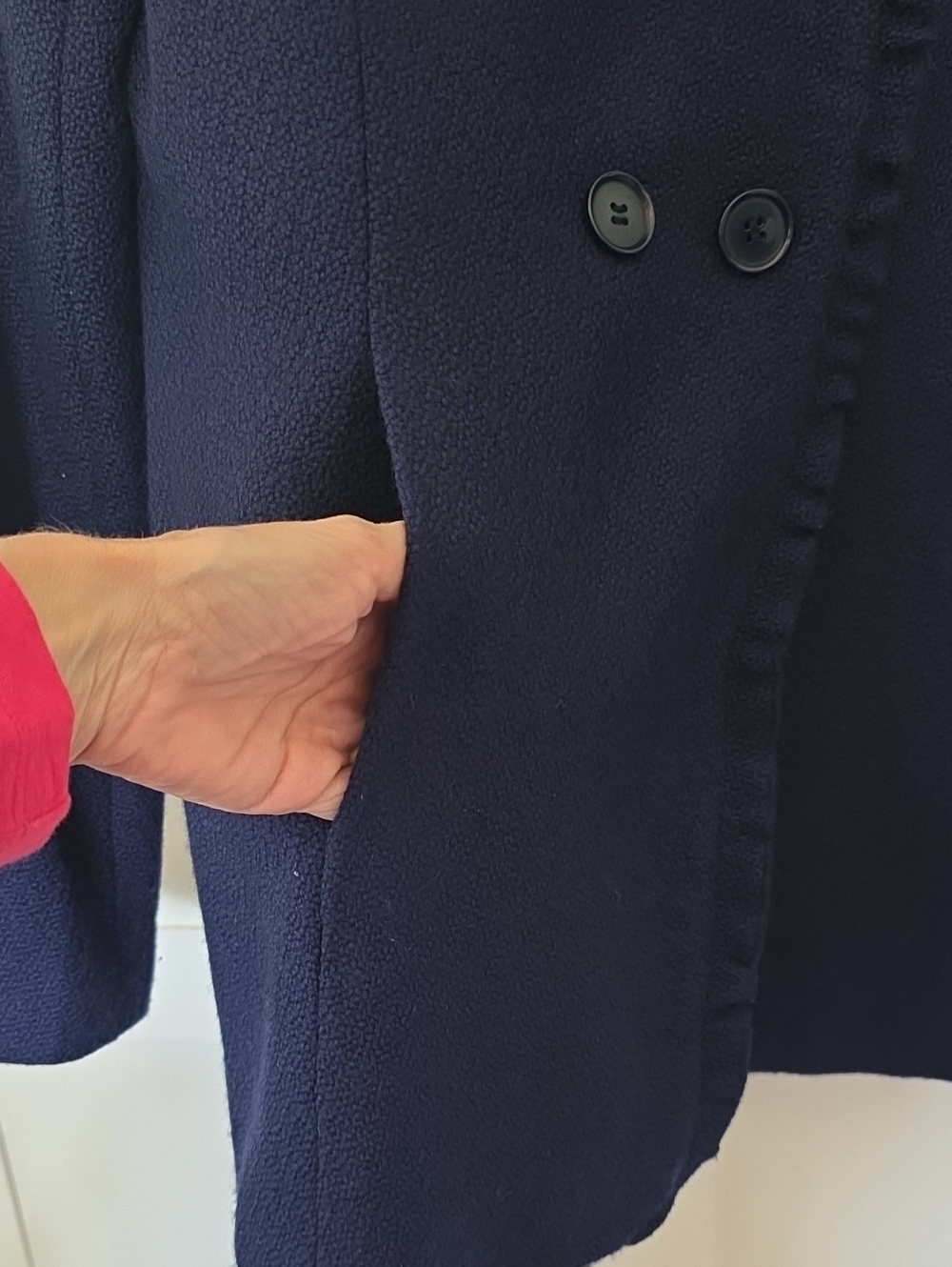 Ann Taylor Navy Blue Fall Spring Ruffled Pea Coat - Picture 4 of 10